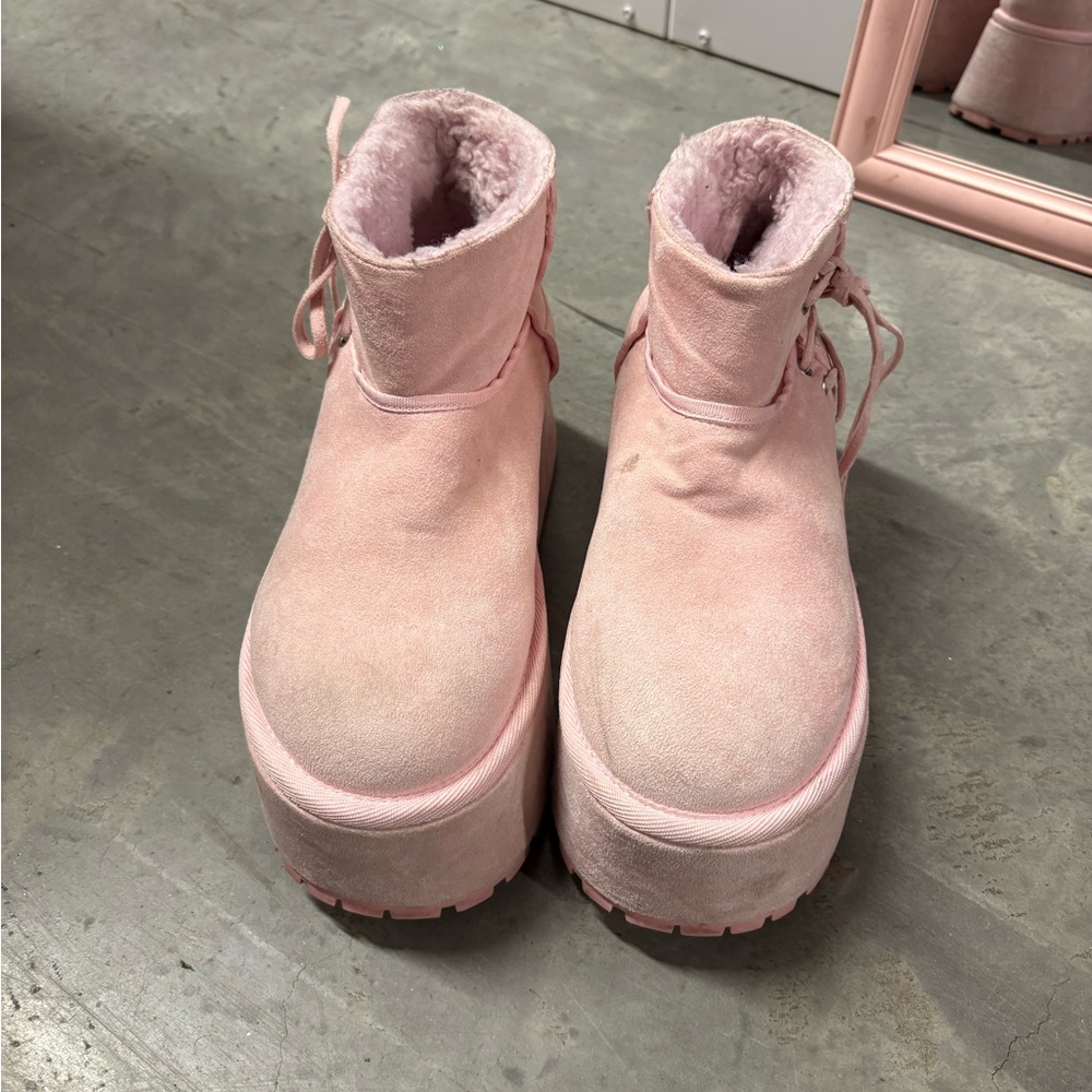 Dolls Kill Light Pink Platform Winter Boots